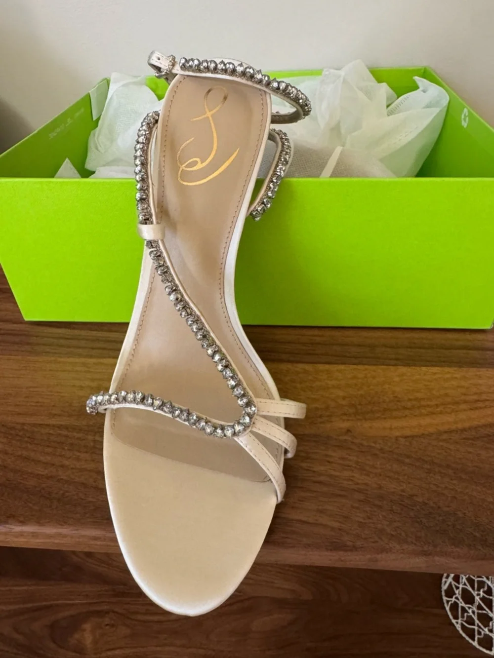 Sam Edelman Crystal-Embellished Strappy Satin Sandals - Ivory
